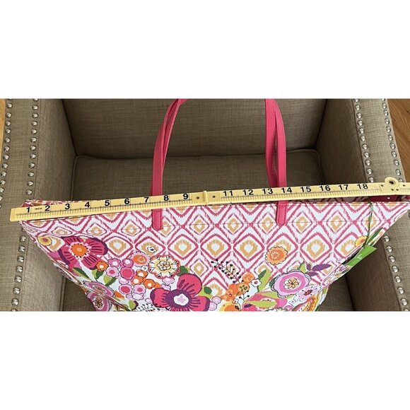 Vera Bradley Clementine Vinyl Zipper Beach Pattern Play Tote Floral Pink Orange - Picture 5 of 10
